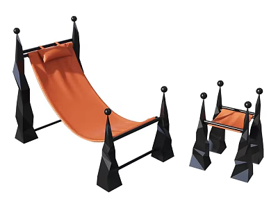 Modern Lounge Chair With Orange Cushion And Black Geometric Frame Design 3d model