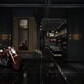 Modern Clothing Store With Lighting Metal Mesh Walls Black Floor Tiles Display Shelves Shoes Hats