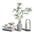 Stylish Decorative Ornament Set with Vase Green Plant Books Small Ornaments and Lantern