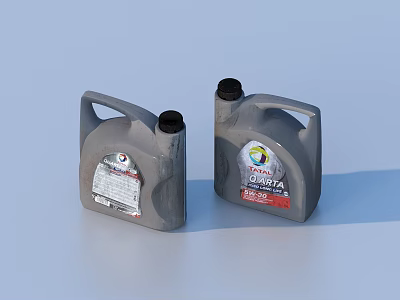Practical Gray Plastic Household Cleaning Bottles With Black Lids And Labels 3d model