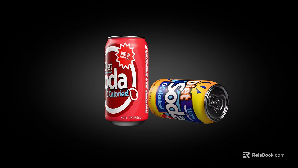 New Red Canned Soda And Yellow Blue Beverage Soda Refreshment Can Design 3d model 