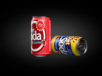 New Red Canned Soda And Yellow Blue Beverage Soda Refreshment Can Design 3d model