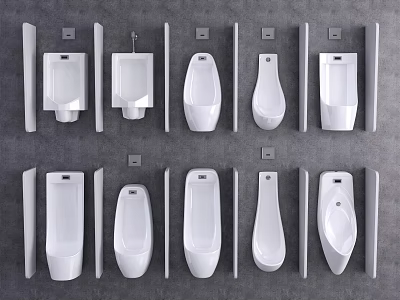 Multiple Modern Urinals With Different Designs And Stylish Shapes On 3d model