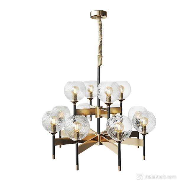 Elegant Modern Glass Globe Chandelier With Metal Frame And Multiple Illuminated Lights 3d model 