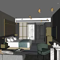 Elegant Modern Hotel Room Interior With King Bed Sofa Accent Chair And Lighting