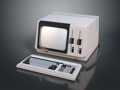 Classic Vintage Desktop Computer With CRT Monitor And Wired Keyboard 3d model