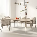 Modern Dining Table Set With Woven Chairs Red Fruits In Bright Room And Plant Decor