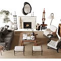 Elegant Living Room With Sofa Coffee Table Set Fireplace Decorative Mirror And Armchairs