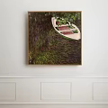Colorful Impressionist Oil Painting Depicting Natural River Scenery Hanging on Interior Wall