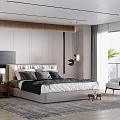 Modern Bedroom Interior Design With Upholstered Headboard Large Bed Wooden Floor And Area Rug