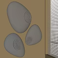 Silver Spiral Pattern Wall Decor in Irregular Shapes on Light Colored Wall with Window Blinds 3d model