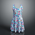 White Sleeveless Dress With Colorful Floral Pattern And A line Skirt