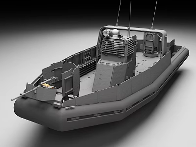 Gray Military Rigid Inflatable Boat With Open Deck And Equipment Mounts 3d model