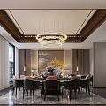 Chinese Style Private Dining Room With Round Chandeliers And Wall Art