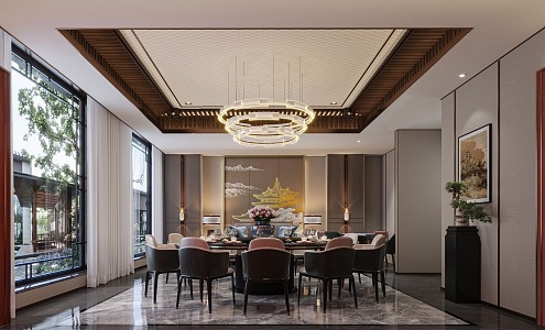 New Chinese-style Hotel Dining Room 3d model