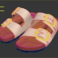 White Upper Double Strap Slippers With Golden Buckles And Orange Cork Sole For Daily Use