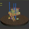 Detailed Miniature Wooden Treehouse Model With Staircase Small Plants And Circular Ground