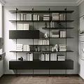 Modern Black Multi tiered Bookcase With Stacked Books And Decorative Items
