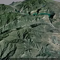 Comprehensive Aerial Planning for Mountainous Landscape with Green Lake Roads and Topographic Details