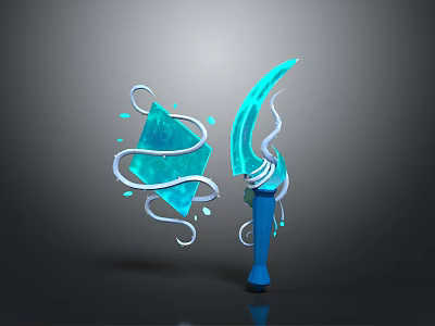 Blue Glowing Blade Weapon With Diamond Shaped Object Curved White Lines And Small Blue Fragments 3d model