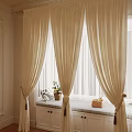 Beige Curtains With Window Seat Pillow Plant And Basket In Bright Room