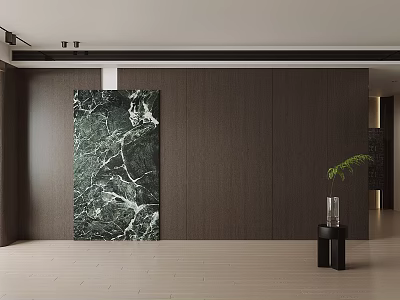 Modern Sofa Background Wall With Marble Art And Greenery 3d model