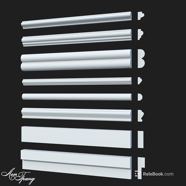 White Decorative Molding Components With Different Profiles And Architectural Trim Designs 3d model 