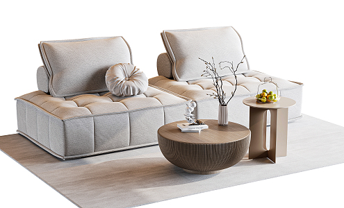 Modern double sofa coffee table combination 3d model