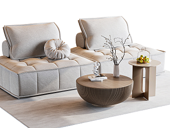 Modern double sofa coffee table combination 3d model