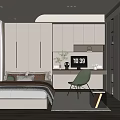 Modern Tatami Bedroom Interior Design With White Cabinets Desk Green Chair And Window