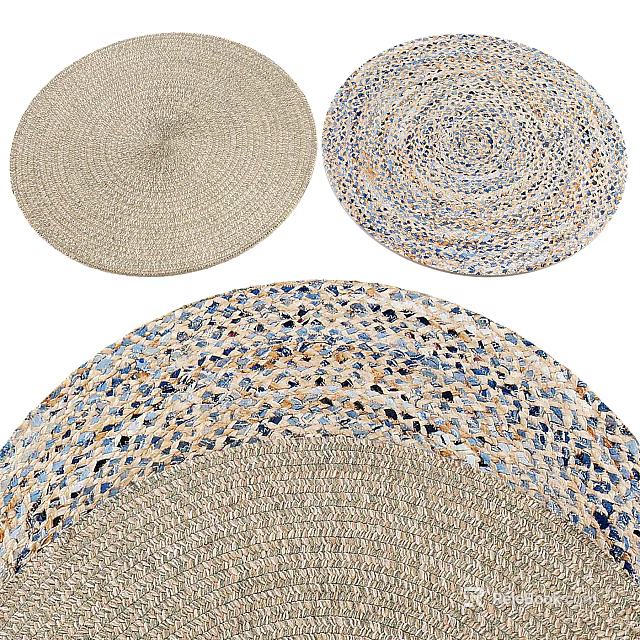 Woven Round Rugs With Beige Blue And Multi Colored Textured Patterns 3d model 