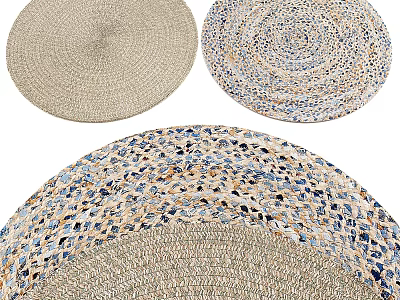 Woven Round Rugs With Beige Blue And Multi Colored Textured Patterns 3d model