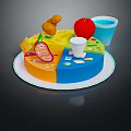Colorful Circular Food Plate With Balanced Meat Apple Drink And Grain Sections