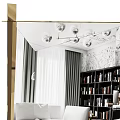 Elegant Modern Living Room Floor Mirror With White Sofa Black Coffee Table And Bookshelf