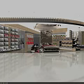 Modern Home Showroom Interior With Bed Sofa And Wooden Shelves