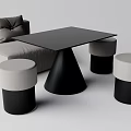 Modern Casual Sofa Set with Black Square Table and Round Gray Stools 3d model