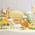 Colorful Birthday Party Decorations With Giraffe Bear Balloons Rainbow And Welcome Sign