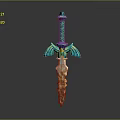 Ornate Fantasy Sword With Teal Spiral Hilt Wing Shaped Guard And Golden Flame Like Crystal Blade