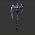 Fantasy Axe Weapon With Blue Red Design Sharp Edges Ornate Handle And Glowing Center
