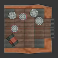 3D Model Scene With Colorful Barrels Grid Walls And Floor Structure