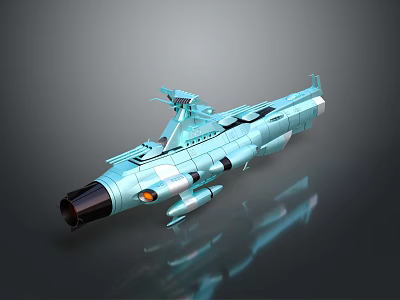 Light Blue 3D Missile Model With Black Nose Orange Lights And Tail Structure 3d model