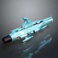 Light Blue 3D Missile Model With Black Nose Orange Lights And Tail Structure 3d model