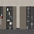 Modern Wooden Bookcase With Glass Doors LED Lighting And Decorative Shelves