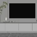Modern White TV Stand With Decorative Items Green Plant And Wall Mounted TV