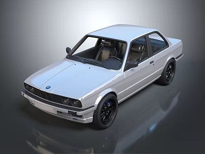 BMW Silver Classic Sedan With Black Wheels And Retro Exterior Design 3d model