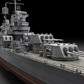 Large Gray Warship Featuring Multiple Turrets Upper Superstructure And Deck Facilities 3d model