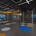 Modern Fitness Studio Interior With Wooden Flooring Gray Walls Ceiling Lights Mirrors And Fitness Balls