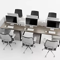 Modern Office Desk Workstation Featuring Multiple Computer Monitors And Ergonomic Office Chairs 3d model