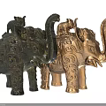 Intricate Elephant Sculptures With Baby Elephants On Back And Carved Patterns