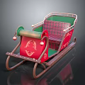 Festive Red And Green Decorative Sleigh With Checkered Seat And Bells